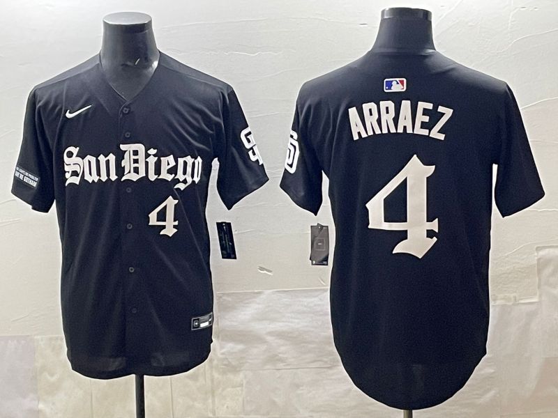 Men 2025 San Diego Padres 4 Arraez Black Five generations Joint Name Nike MLB Jersey style 13